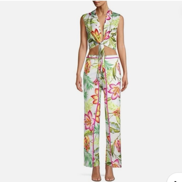 LE SUPERBE “Skyline Floral” Tie-Front Blouse Foliage Leaf Print Size 0 NWOT! - Picture 2 of 7